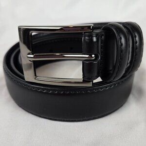 Mio Marino Collection Size 34" Black Leather Belt Gunmetal Toned Hardware